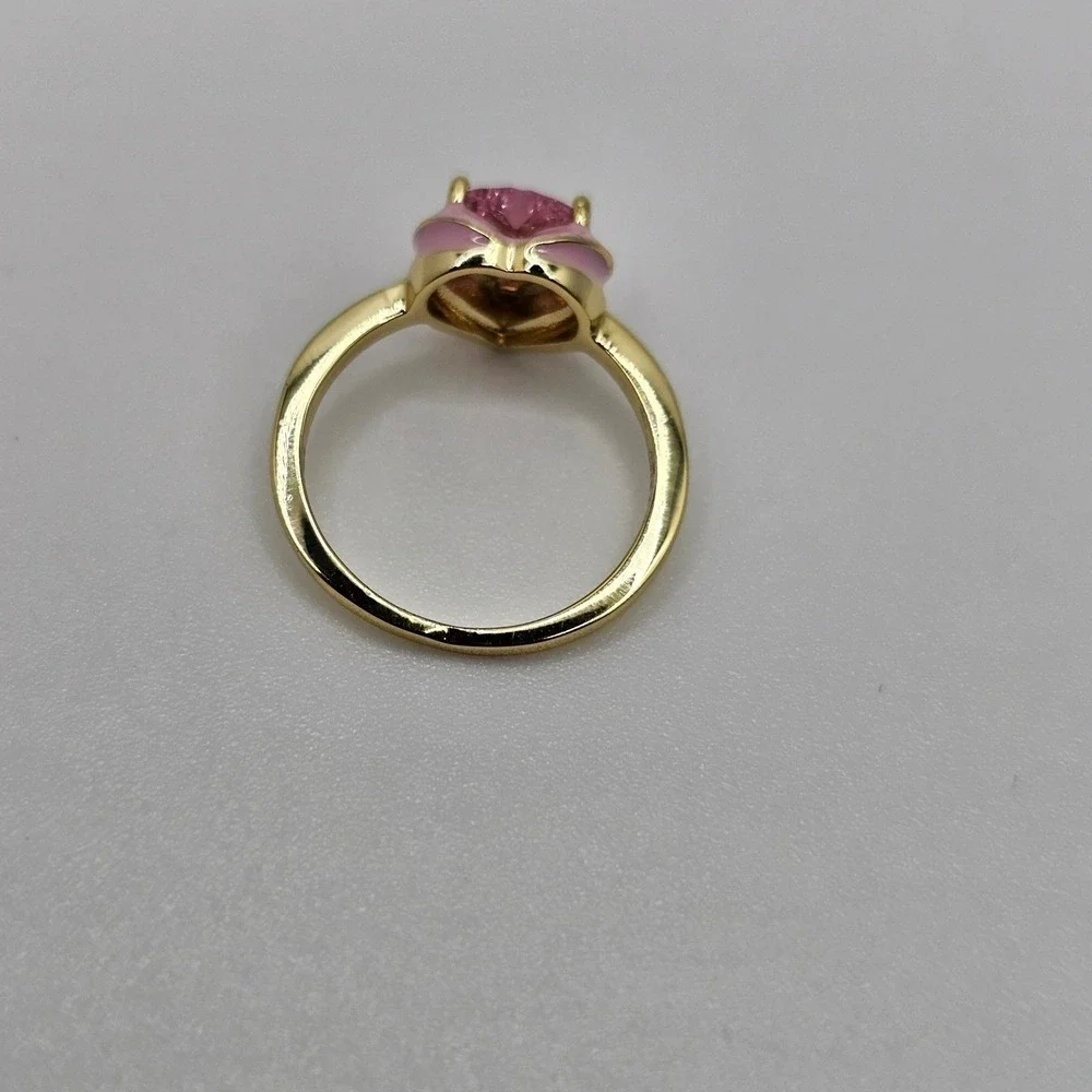 Rachel Glauber Heart‎ Stacking Ring Women 14k Gold Plated Pink CZ Enamel Gold 5